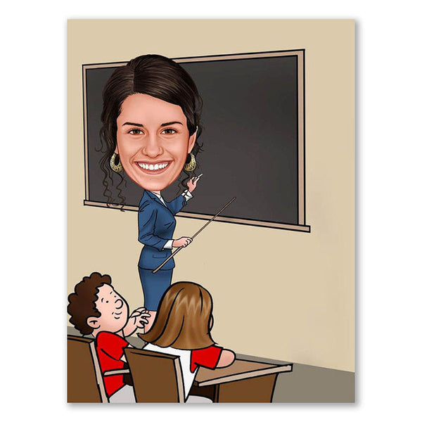 Karikatur vom Foto - Lehrerin im Klassenzimmer (ca509) - Lustige individuelle Karikatur vom eigenen Foto