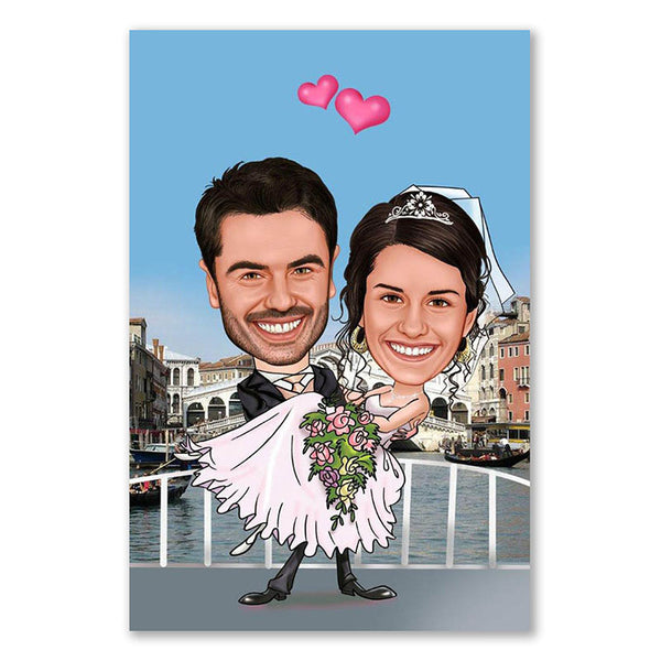 Karikatur vom Foto - Hochzeitspaar in Venedig (ca542) - Lustige individuelle Karikatur vom eigenen Foto