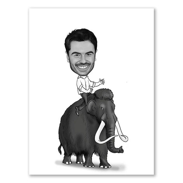 Karikatur vom Foto - Elefantenreiter (ca546) - Lustige individuelle Karikatur vom eigenen Foto