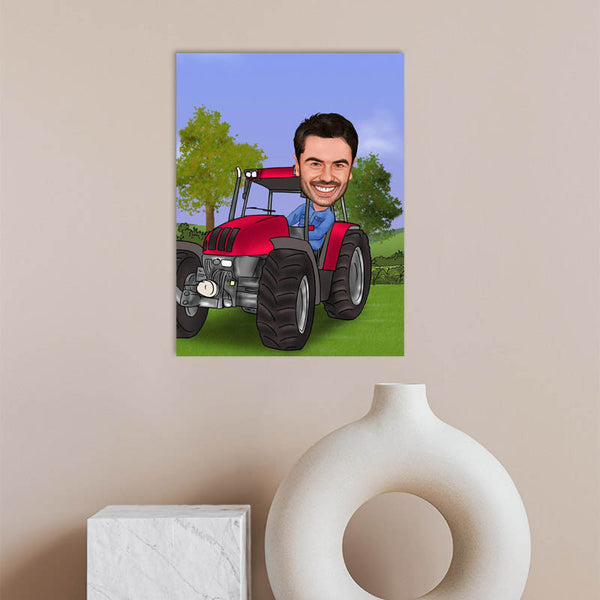 Karikatur vom Foto - Mann im Trecker (ca565) - Lustige individuelle Karikatur vom eigenen Foto