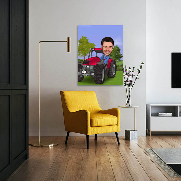 Karikatur vom Foto - Mann im Trecker (ca565) - Lustige individuelle Karikatur vom eigenen Foto