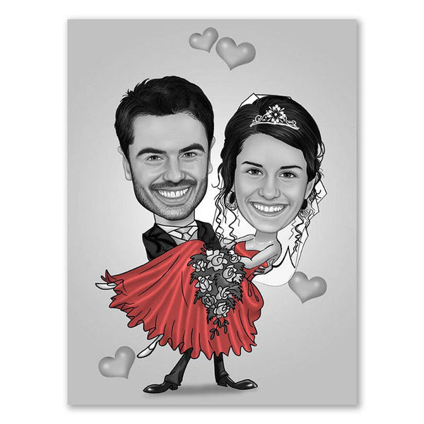 Karikatur vom Foto - Braut im roten Kleid (ca568) - Lustige individuelle Karikatur vom eigenen Foto