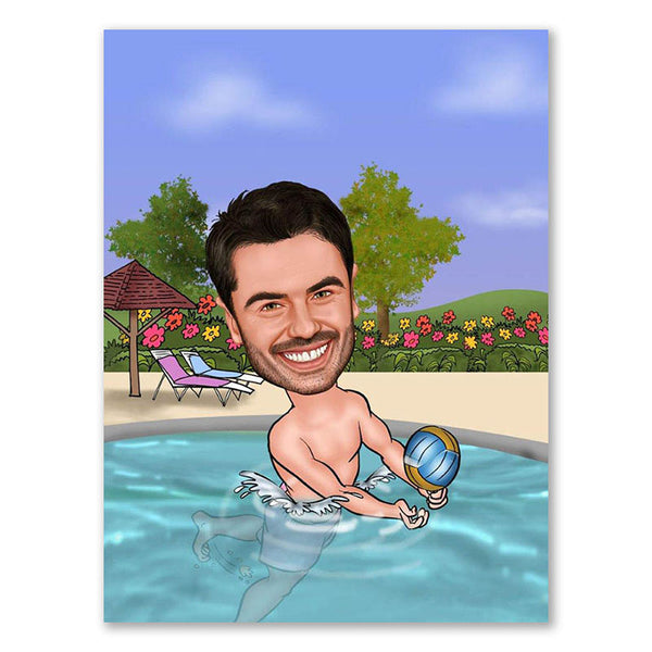 Karikatur vom Foto - Badespaß im Pool (ca570) - Lustige individuelle Karikatur vom eigenen Foto