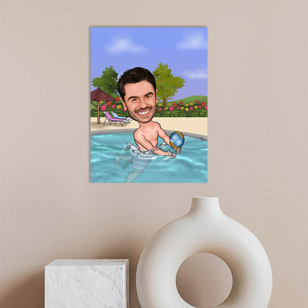 Karikatur vom Foto - Badespaß im Pool (ca570) - Lustige individuelle Karikatur vom eigenen Foto