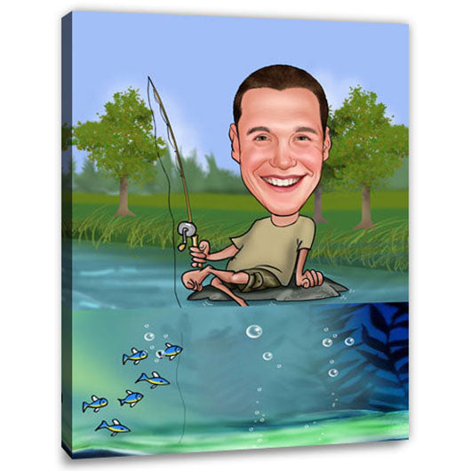 Karikatur vom Foto - Angler (ca591man) - Lustige individuelle Karikatur vom eigenen Foto