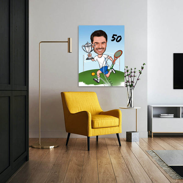 Karikatur vom Foto - Tennisspieler mit Pokal (ca605) - Lustige individuelle Karikatur vom eigenen Foto