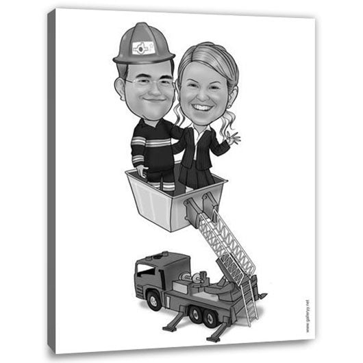 Karikatur vom Foto - Feuerwehr ganz oben SW (ca607sw) - Lustige individuelle Karikatur vom eigenen Foto