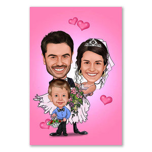 Karikatur vom Foto - Hochzeitspaar mit Sohnemann (ca609) - Lustige individuelle Karikatur vom eigenen Foto