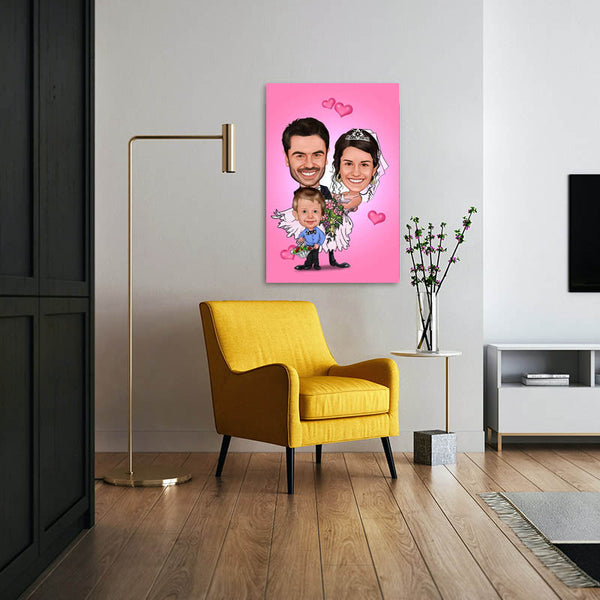 Karikatur vom Foto - Hochzeitspaar mit Sohnemann (ca609) - Lustige individuelle Karikatur vom eigenen Foto