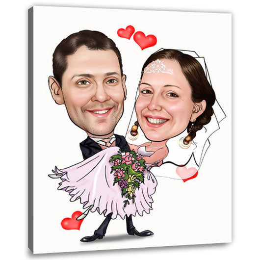 Karikatur vom Foto - Hochzeitspaar mit Sohnemann WB (ca609wb) - Lustige individuelle Karikatur vom eigenen Foto