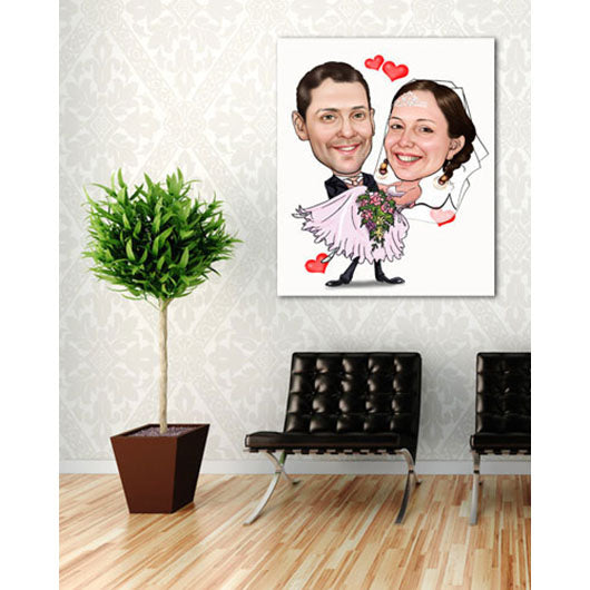 Karikatur vom Foto - Hochzeitspaar mit Sohnemann WB (ca609wb) - Lustige individuelle Karikatur vom eigenen Foto