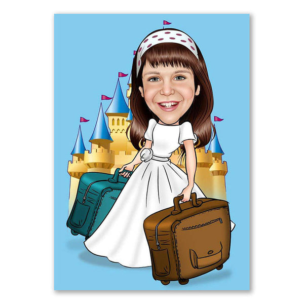Karikatur vom Foto - Prinzessin mit Taschen (ca661) - Lustige individuelle Karikatur vom eigenen Foto