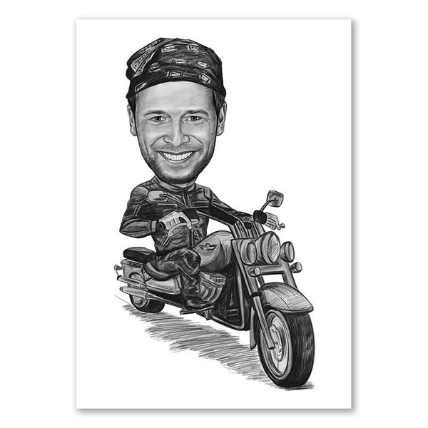 Karikatur vom Foto - Motoradfan (ca6661pen) - Lustige individuelle Karikatur vom eigenen Foto