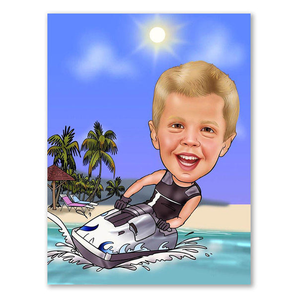 Karikatur vom Foto - Hawai Jet Boot (ca680) - Lustige individuelle Karikatur vom eigenen Foto
