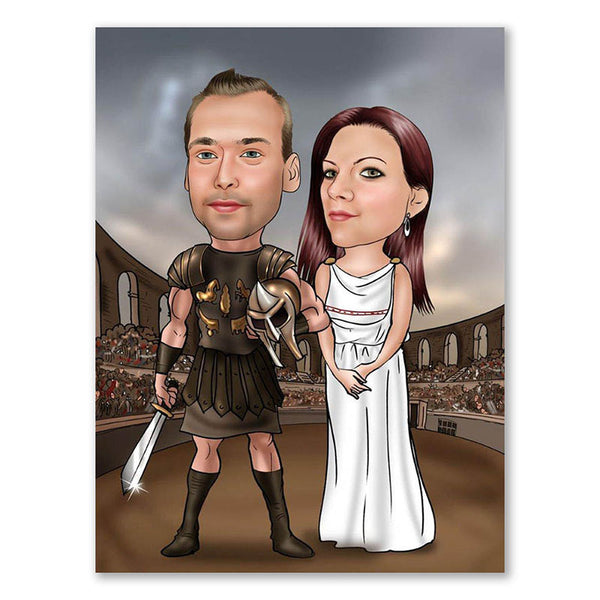 Karikatur vom Foto - Sexy Gladiatoren-Paar (ca682) - Lustige individuelle Karikatur vom eigenen Foto