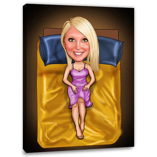 Karikatur vom Foto - Seiden Bett (ca685woman) - Lustige individuelle Karikatur vom eigenen Foto