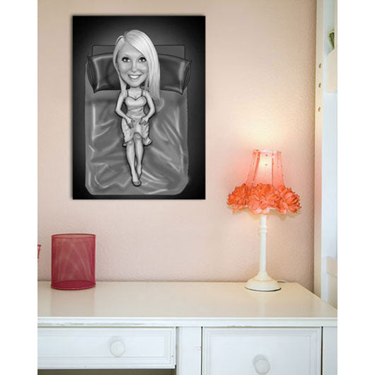 Karikatur vom Foto - Seiden Bett SW (ca685womansw) - Lustige individuelle Karikatur vom eigenen Foto