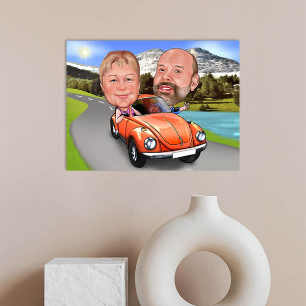 Karikatur vom Foto - Rundfahrt im Oldtimer (ca689) - Lustige individuelle Karikatur vom eigenen Foto