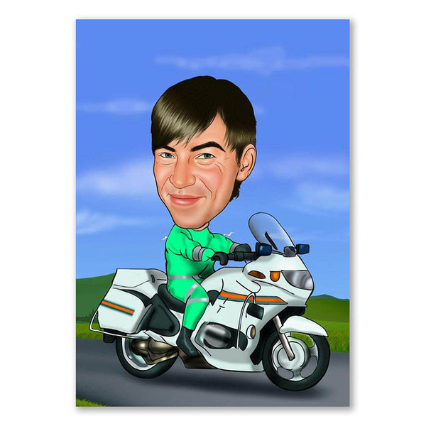 Karikatur vom Foto - Polizist mit Motorrad (ca707) - Lustige individuelle Karikatur vom eigenen Foto