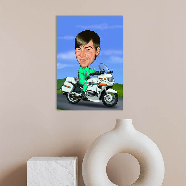 Karikatur vom Foto - Polizist mit Motorrad (ca707) - Lustige individuelle Karikatur vom eigenen Foto
