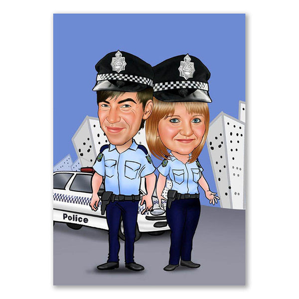 Karikatur vom Foto - Police Officer im Einsatz (ca720) - Lustige individuelle Karikatur vom eigenen Foto