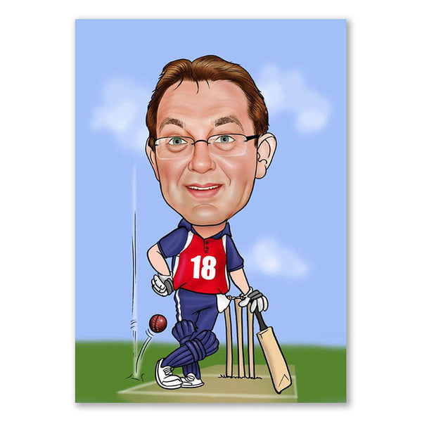 Karikatur vom Foto - Cricket Ruhepause (ca723) - Lustige individuelle Karikatur vom eigenen Foto