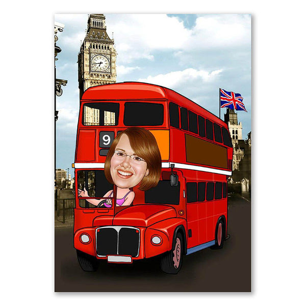 Karikatur vom Foto - Red Bus London (ca729) - Lustige individuelle Karikatur vom eigenen Foto