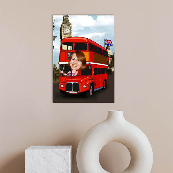 Karikatur vom Foto - Red Bus London (ca729) - Lustige individuelle Karikatur vom eigenen Foto