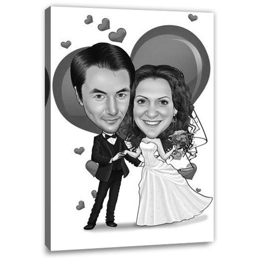 Karikatur vom Foto - Hochzeit mit Herz SW (ca735sw) - Lustige individuelle Karikatur vom eigenen Foto