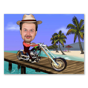 Karikatur vom Foto - Harley in Azur (ca754) - Lustige individuelle Karikatur vom eigenen Foto