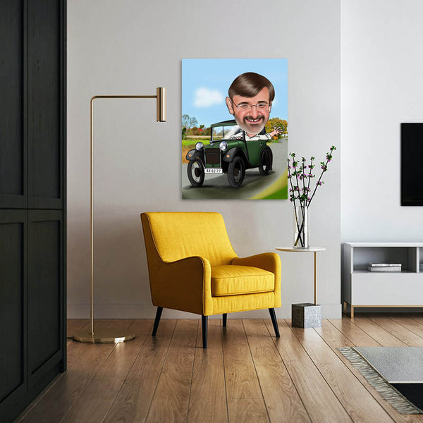 Karikatur vom Foto - Oldtimer (ca755) - Lustige individuelle Karikatur vom eigenen Foto