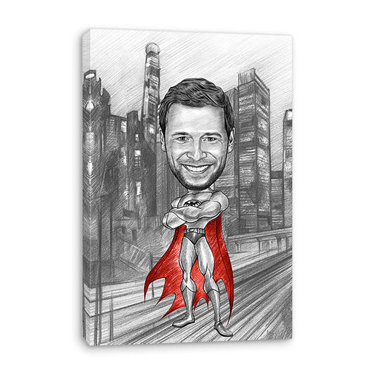 Karikatur vom Foto - New York Man Zeichnung mit rot (ca757pen-red) - Lustige individuelle Karikatur vom eigenen Foto