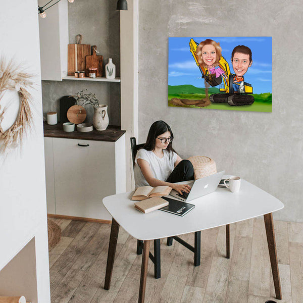Karikatur vom Foto - Liebe geht über Baggerschaufel (ca816) - Lustige individuelle Karikatur vom eigenen Foto