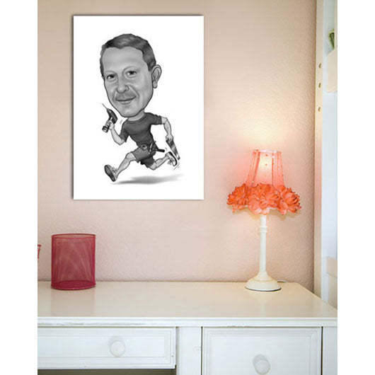 Karikatur vom Foto - Flitzender Hausmeisterservice SW (ca832sw) - Lustige individuelle Karikatur vom eigenen Foto