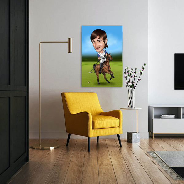 Karikatur vom Foto - Polospieler mit Pferd (ca842) - Lustige individuelle Karikatur vom eigenen Foto