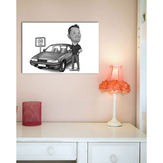 Karikatur vom Foto - Vorsicht Zone 30 (ca907sw) - Lustige individuelle Karikatur vom eigenen Foto