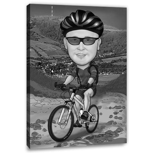 Karikatur vom Foto - Sportlicher Mountainbiker SW (ca908sw) - Lustige individuelle Karikatur vom eigenen Foto