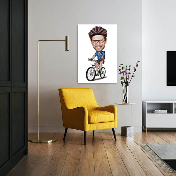 Karikatur vom Foto - Sportlicher Mountainbiker Zeichnung farbig (ca908pen-color) - Lustige individuelle Karikatur vom eigenen Foto