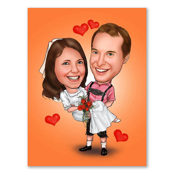 Karikatur vom Foto - Brautpaar in Lederhose (ca910) - Lustige individuelle Karikatur vom eigenen Foto