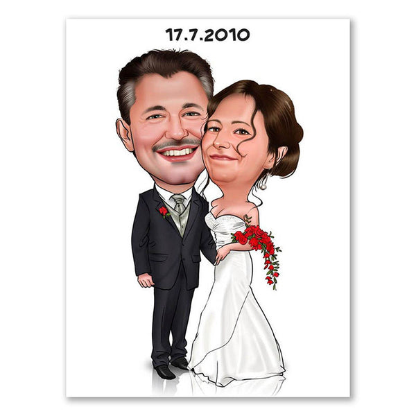 Karikatur vom Foto - Kuschelndes Hochzeitspaar (ca911) - Lustige individuelle Karikatur vom eigenen Foto