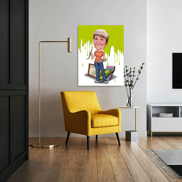 Karikatur vom Foto - Schöne Künstlerin (ca917) - Lustige individuelle Karikatur vom eigenen Foto