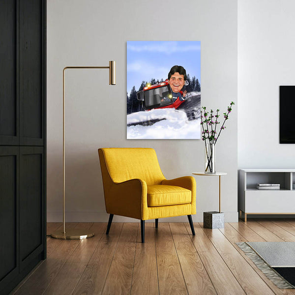 Karikatur vom Foto - Lustiger Pistenbullifahrer (ca933) - Lustige individuelle Karikatur vom eigenen Foto