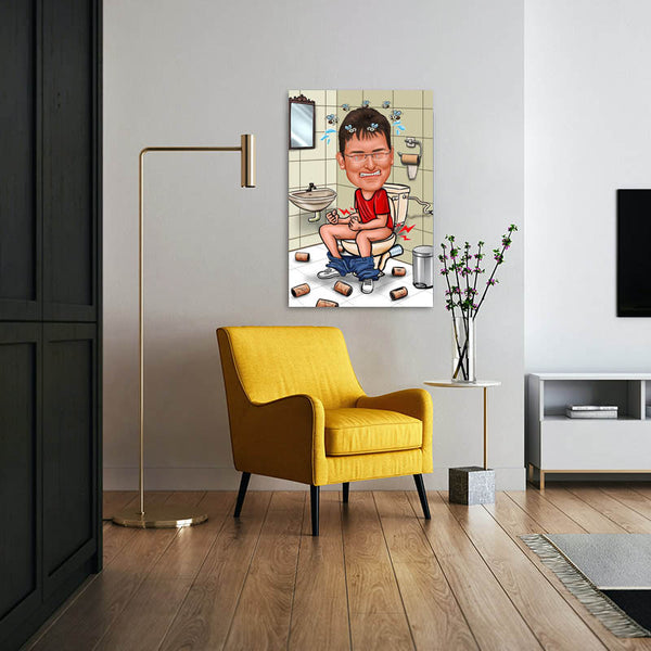 Karikatur vom Foto - Pech mit Kloopapier (ca965) - Lustige individuelle Karikatur vom eigenen Foto