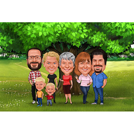 Karikatur vom Foto - Familie im Park (ca971) - Lustige individuelle Karikatur vom eigenen Foto