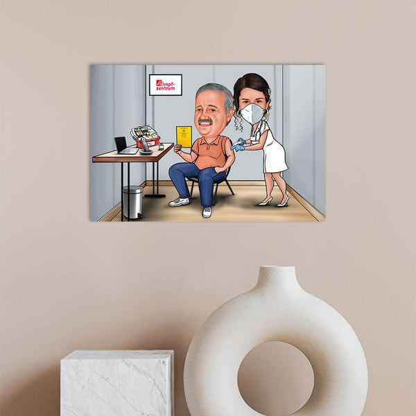 Karikatur vom Foto - Im Impfzentrum (ca984) - Lustige individuelle Karikatur vom eigenen Foto