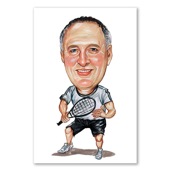 Karikatur vom Foto - Tennisstar mit Haltung (cdi104) - Lustige individuelle Karikatur vom eigenen Foto