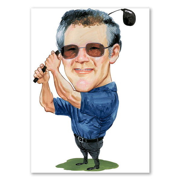 Karikatur vom Foto - Golfer mit Sonnenbrille (cdi114) - Lustige individuelle Karikatur vom eigenen Foto