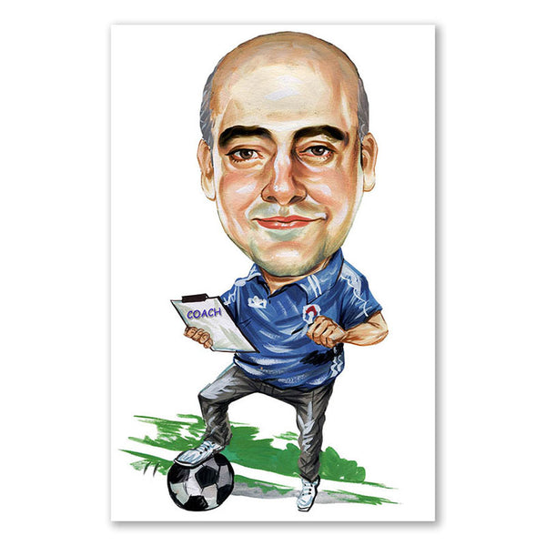 Karikatur vom Foto - Coach am Ball (cdi117) - Lustige individuelle Karikatur vom eigenen Foto