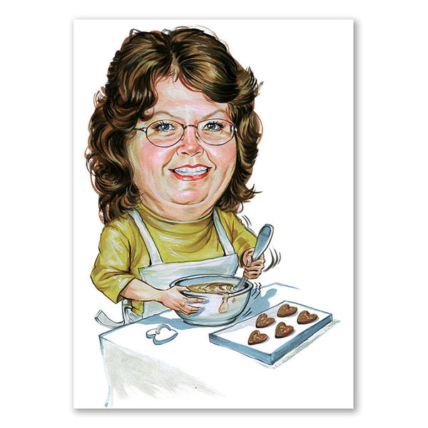 Karikatur vom Foto - Frau mit Herzplätzchen (cdi122) - Lustige individuelle Karikatur vom eigenen Foto