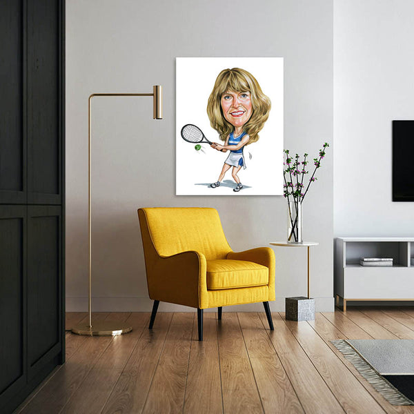 Karikatur vom Foto - Tennislady (cdi140) - Lustige individuelle Karikatur vom eigenen Foto